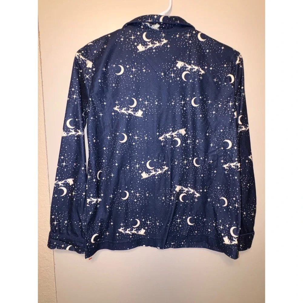 Cat & Jack Boys Navy Santa‎ Sleigh Moon Star Pajama Top Long Sleeve Size L 10/12